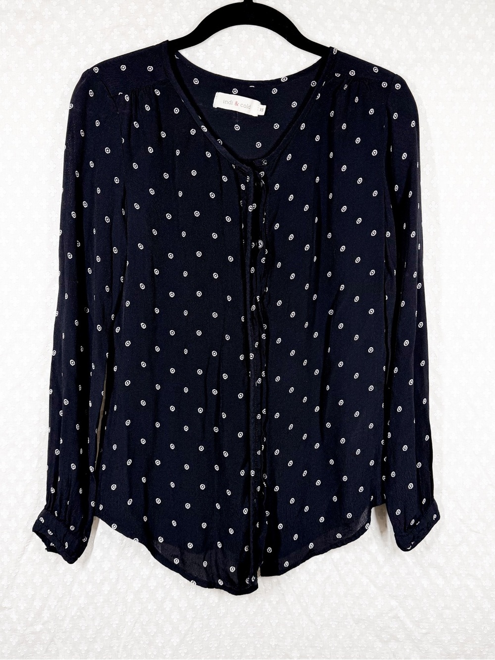 Indi & Cold Black Dot Print Button Up Long Sleeve Top